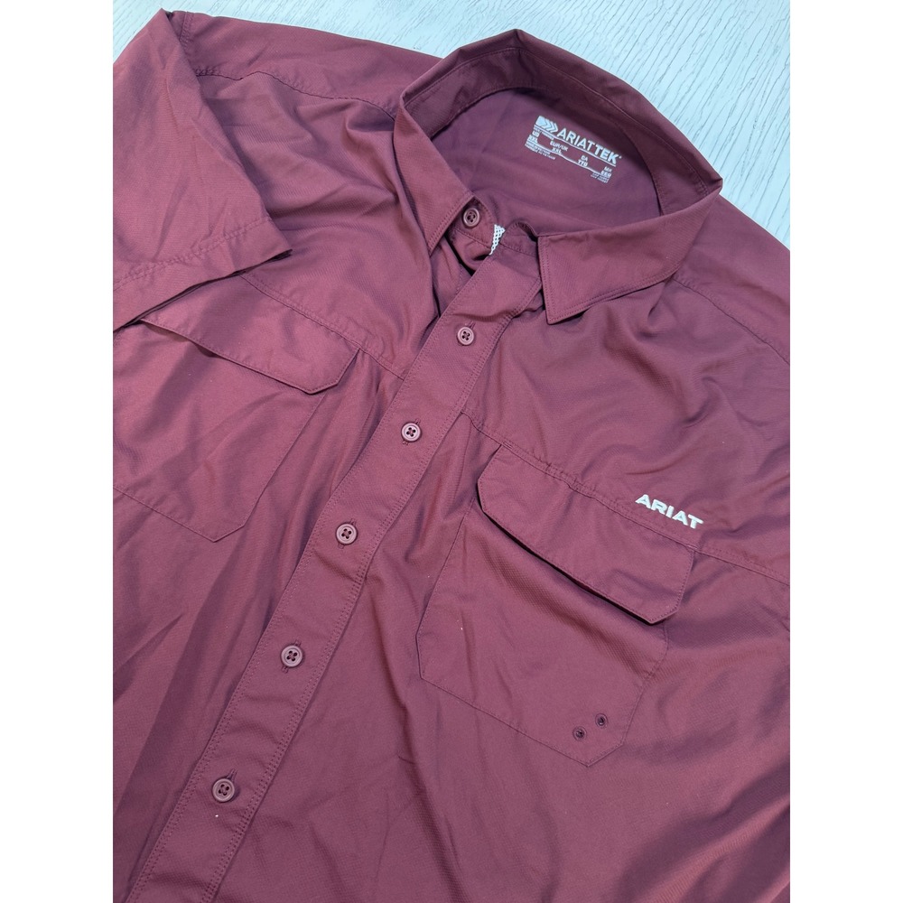 Ariat AriatTek Shirt Mens XXL Burgundy Short Sleeve Button Down Fishing Hiking